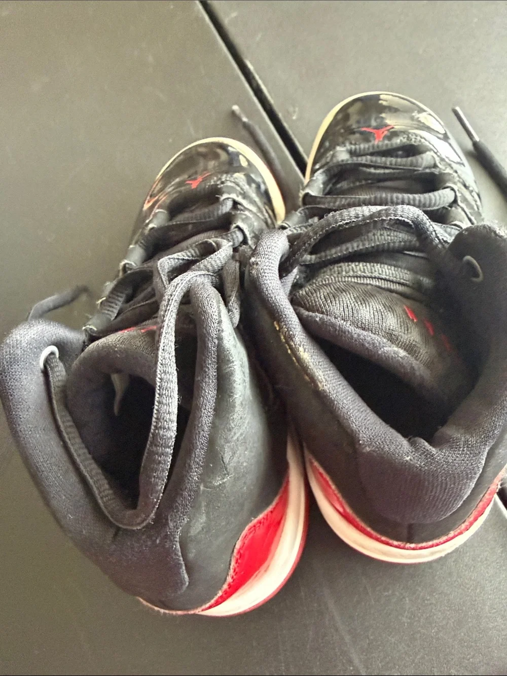 Jordan kids  Black Patent Leather Sneakers with Red Accents